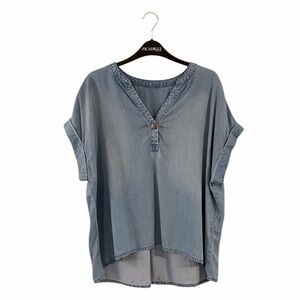 ⭐️ Light Denim ($25) Tencel/Lyocell Oversized Hi/Low Blouse - PTP 25